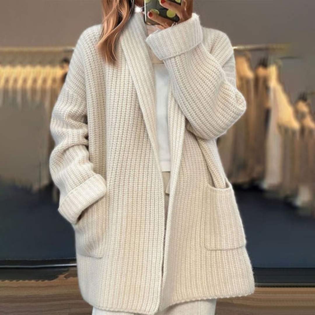 Norielle dámský dlouhý cardigan žebrovaný krémový