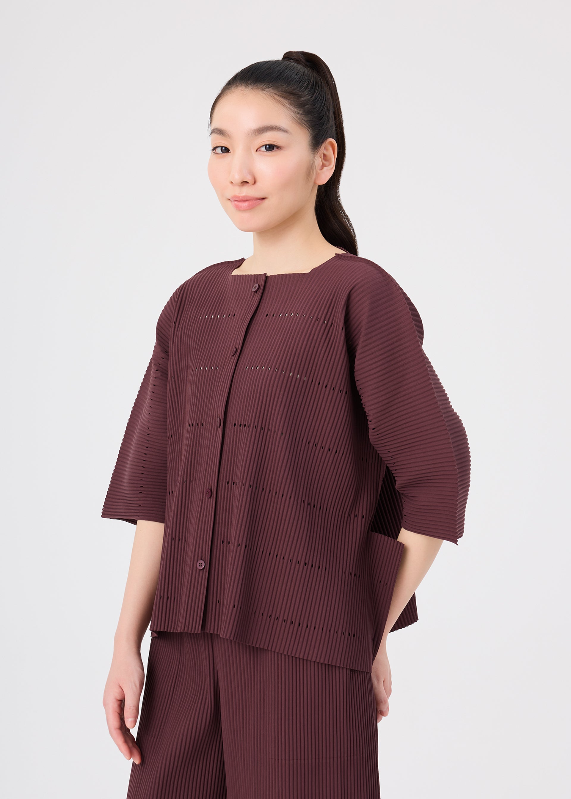 Issey Miyake Tower Pleats kardigan růžová