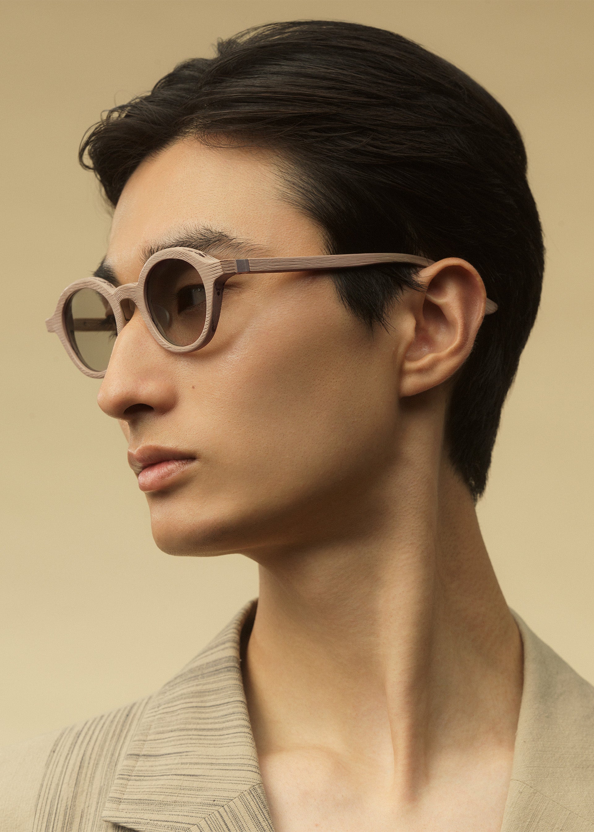 Issey Miyake Eyes Wood-Round sluneční brýle béžová