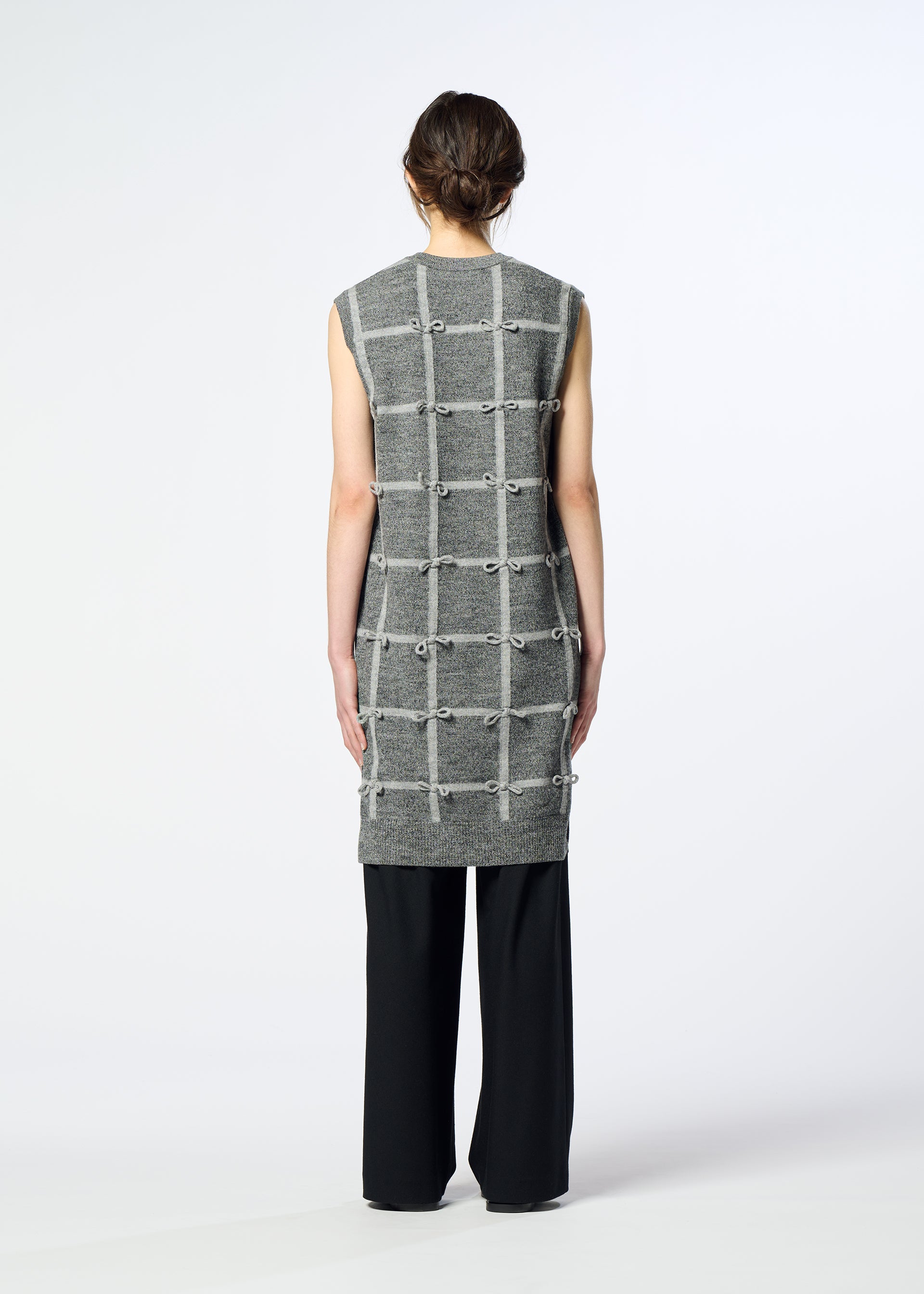 Issey Miyake Ribbon Knit vlněné šaty šedé s mašlemi