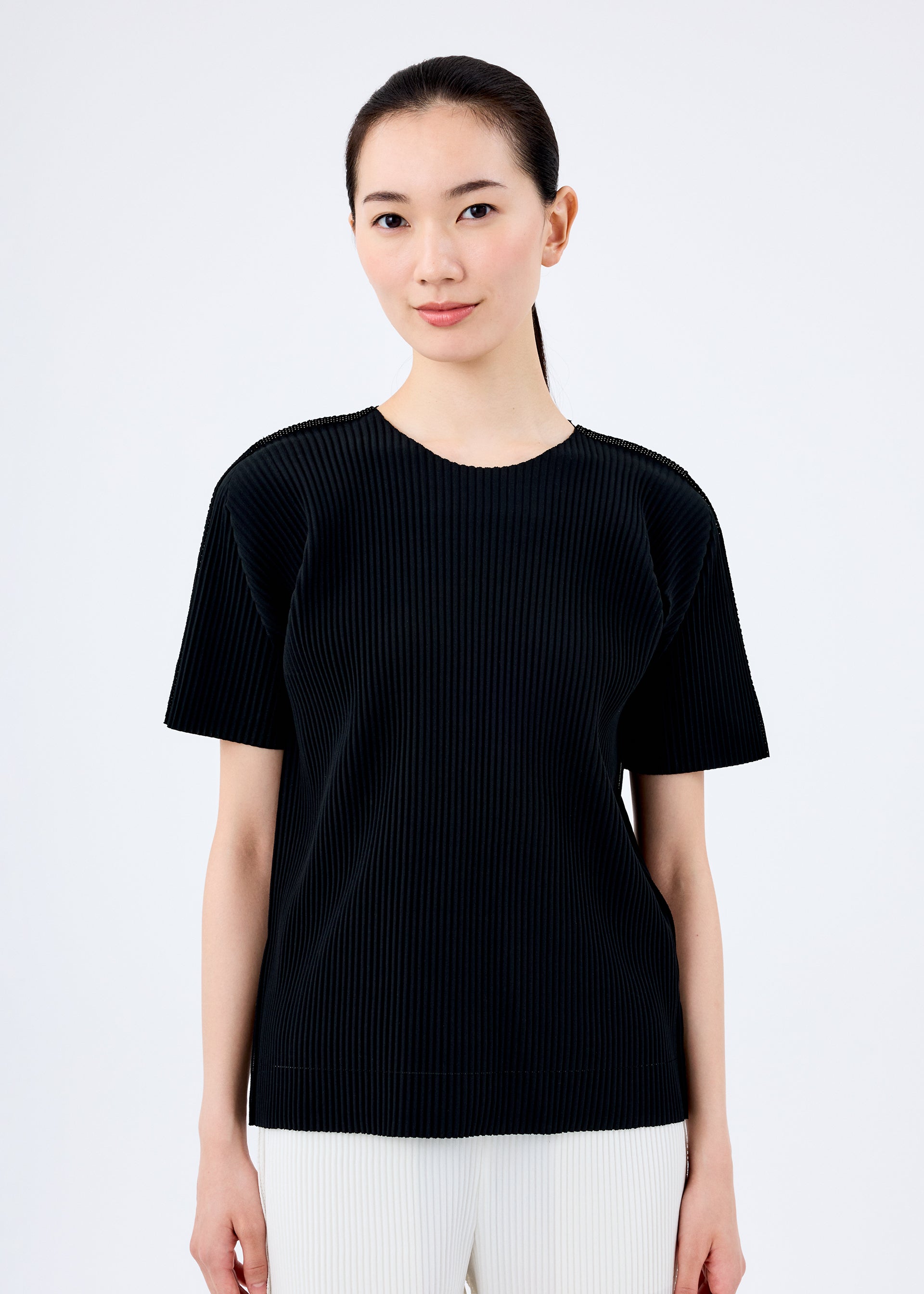 Issey Miyake FINE KNIT PLEATS tričko bílé plisované