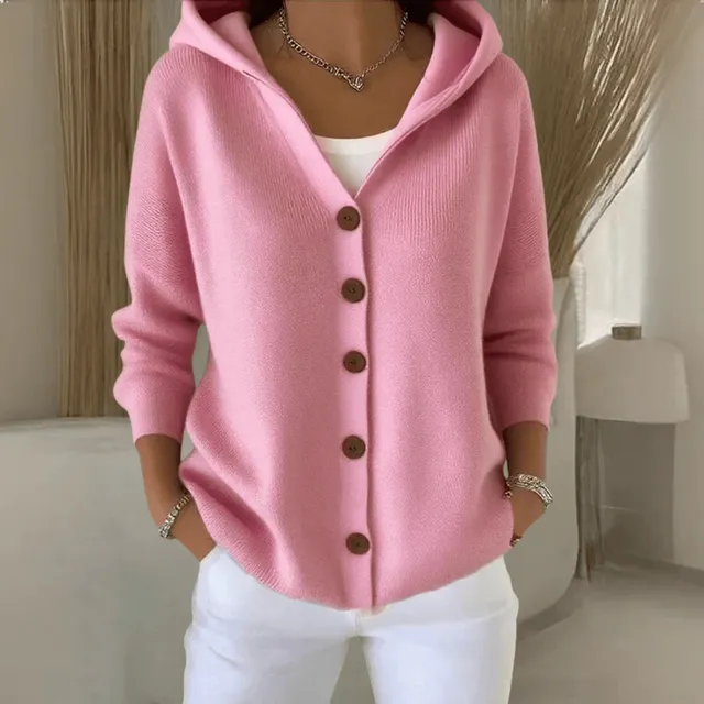 Norielle pletený cardigan s kapucí na knoflíky růžový