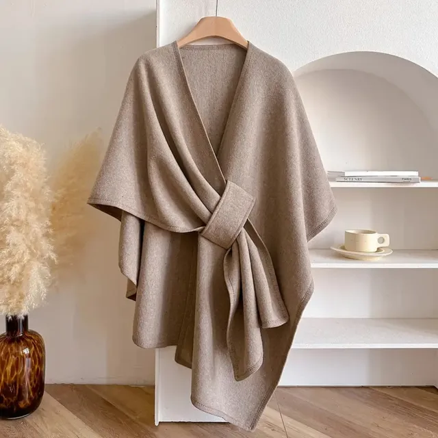 Norielle oversize pončo s páskem světle hnědé