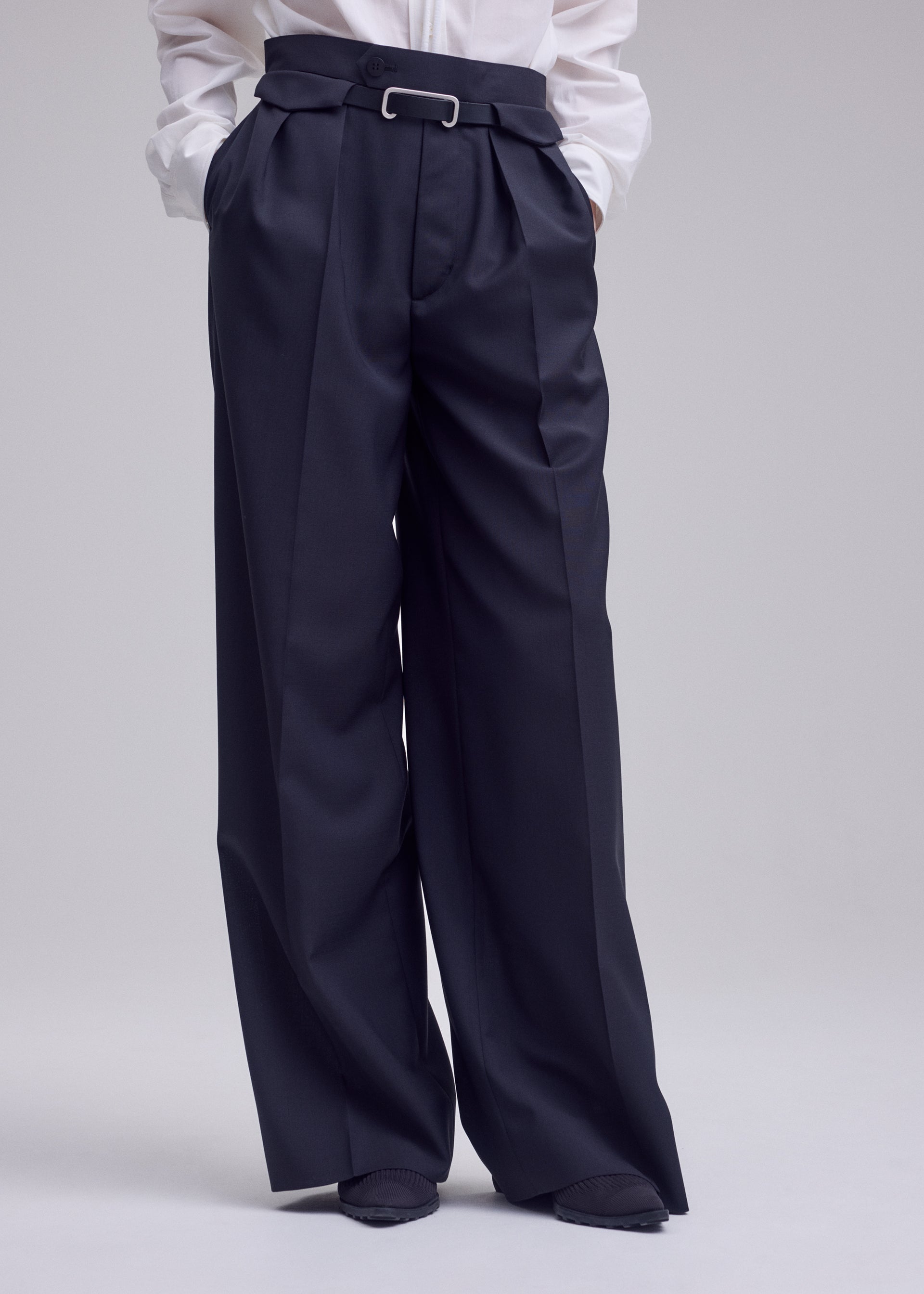 Issey Miyake Honest Ensemble kalhoty šedé vlněné