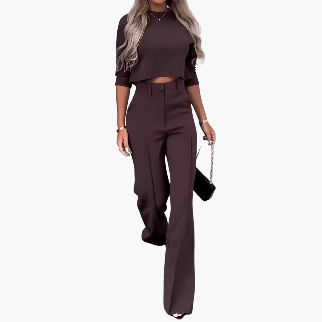 Norielle elegantní souprava kaki top a široké kalhoty