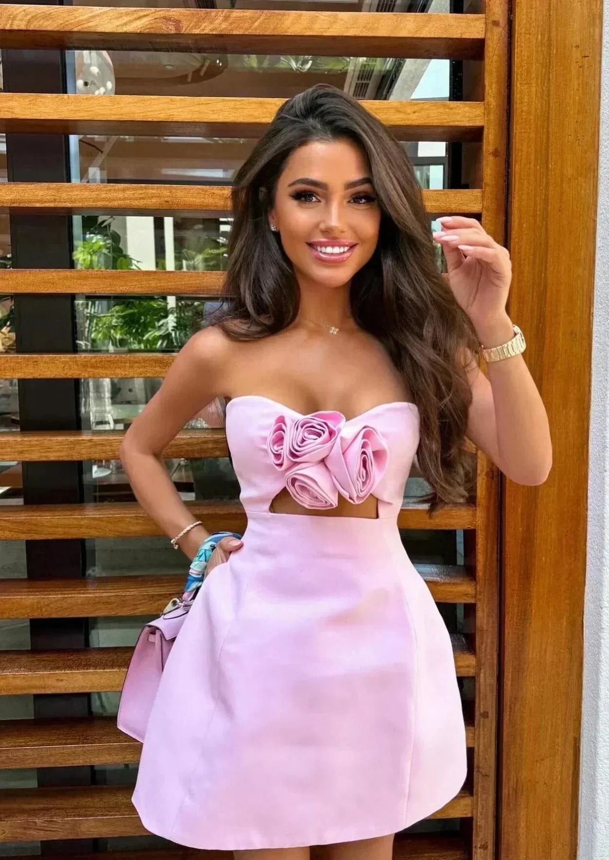 Norielle bustier mini šaty růžové s květem