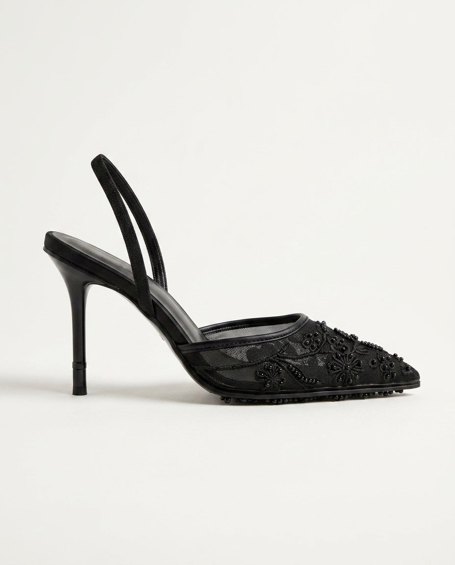 Norielle krajkové slingback lodičky kitten podpatek bílé