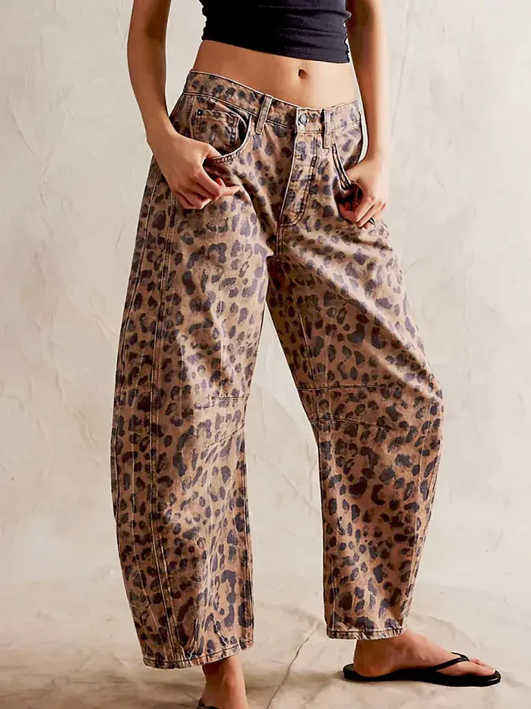 Norielle leopardí kalhoty volné Leopard se zvířecím vzorem