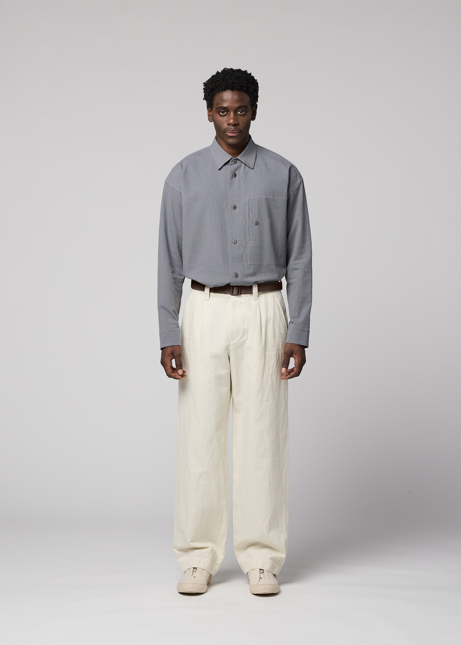 Issey Miyake Im Men Tough Wool Cotton kalhoty ivory vlněné