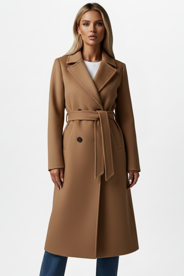 Norielle trenchcoat dlouhý dvouřadý pásek velbloudí