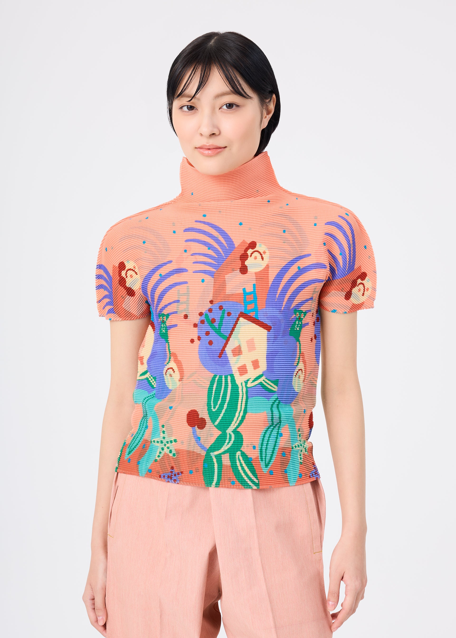 Issey Miyake Island stretch top Salmon Pink