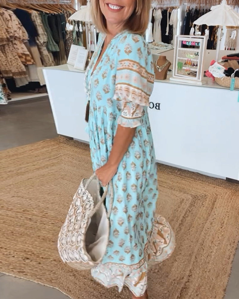 Norielle boho maxi šaty s potiskem lehčké letní