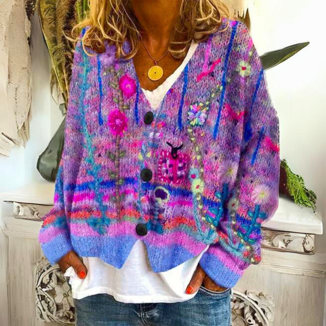 Norielle barevný boho cardigan modrý na knoflíky