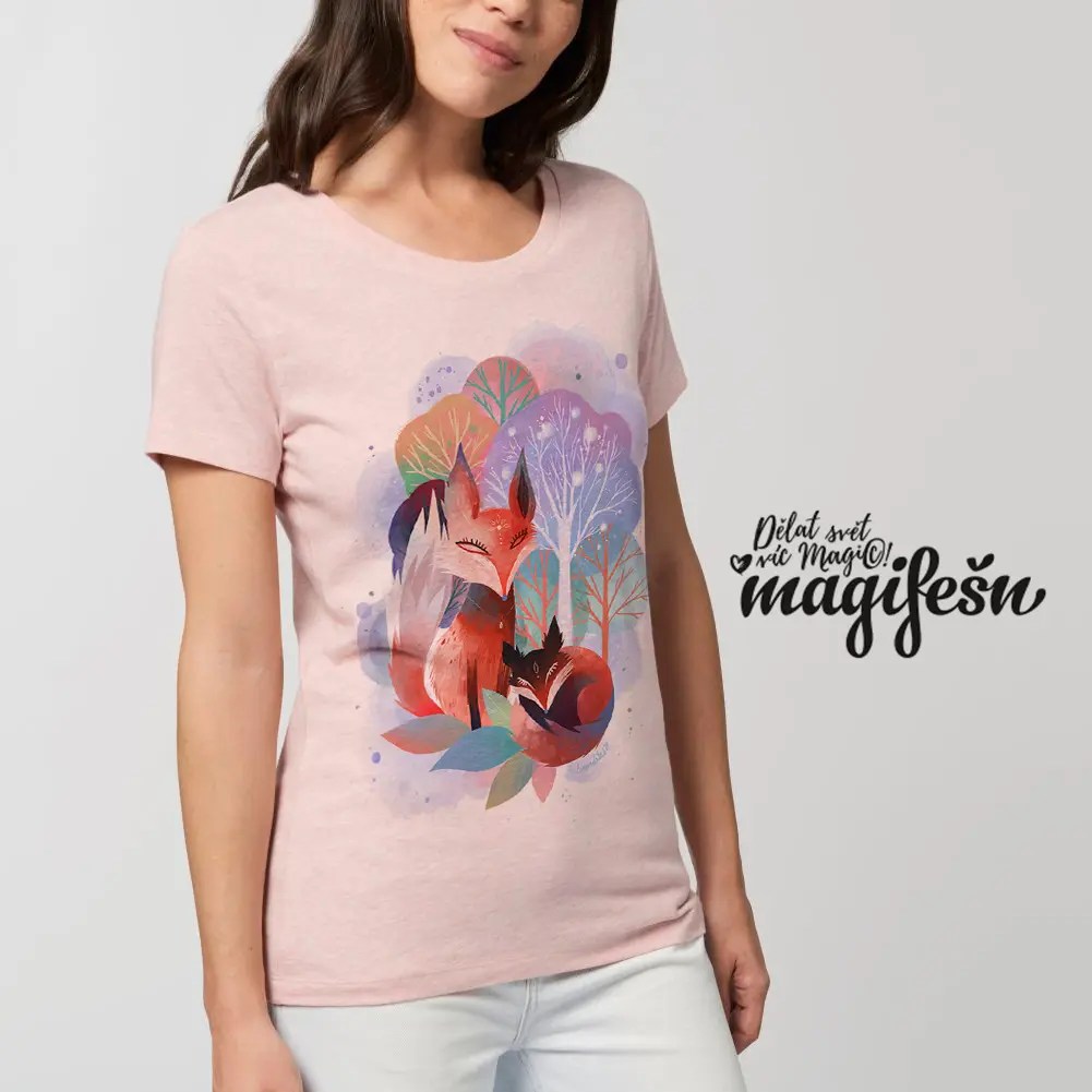 Magifešn Duhové lišky Night tričko XX z biobavlny