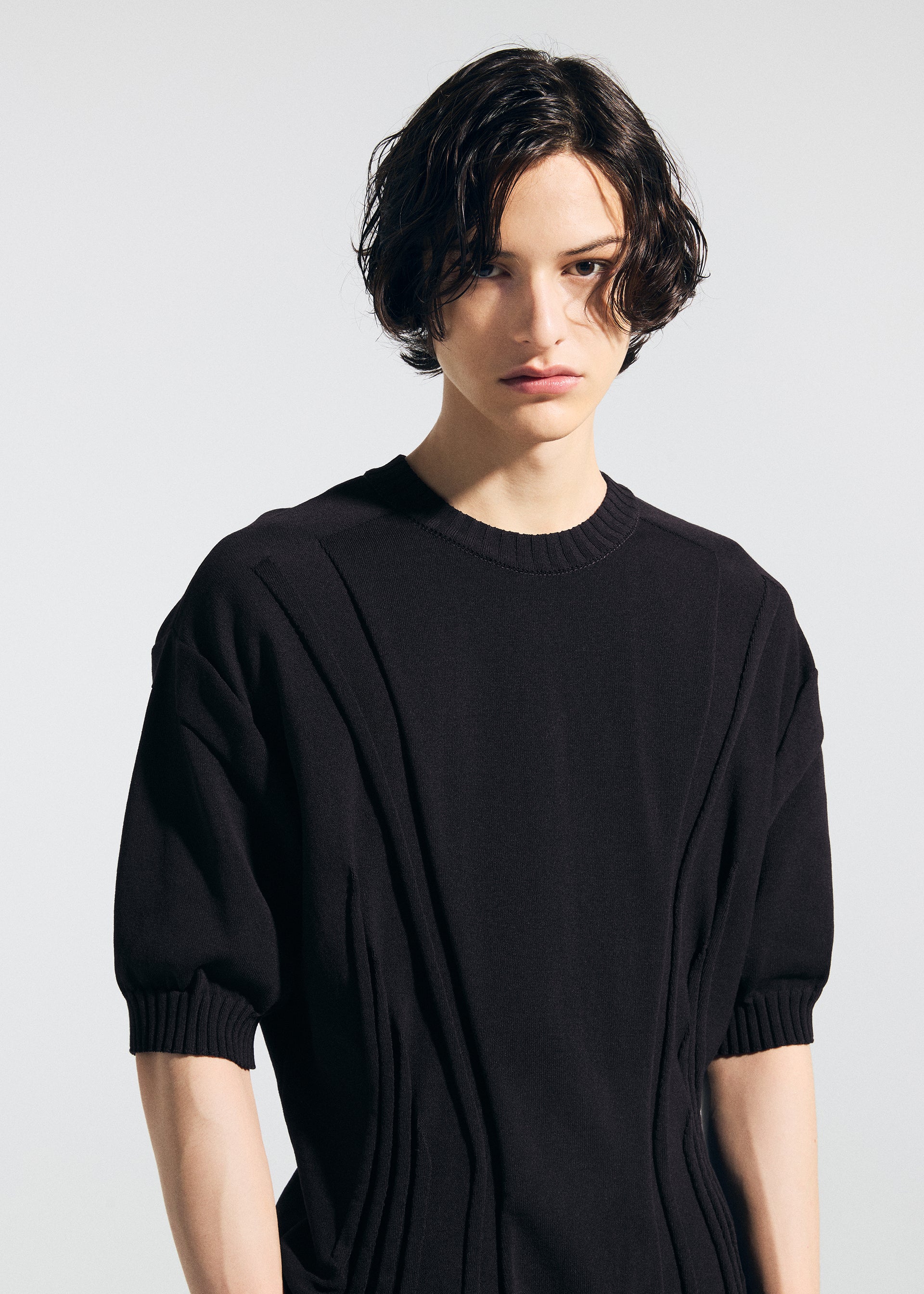 Issey Miyake Type-K 003-1 pletený top černá 2 pružný