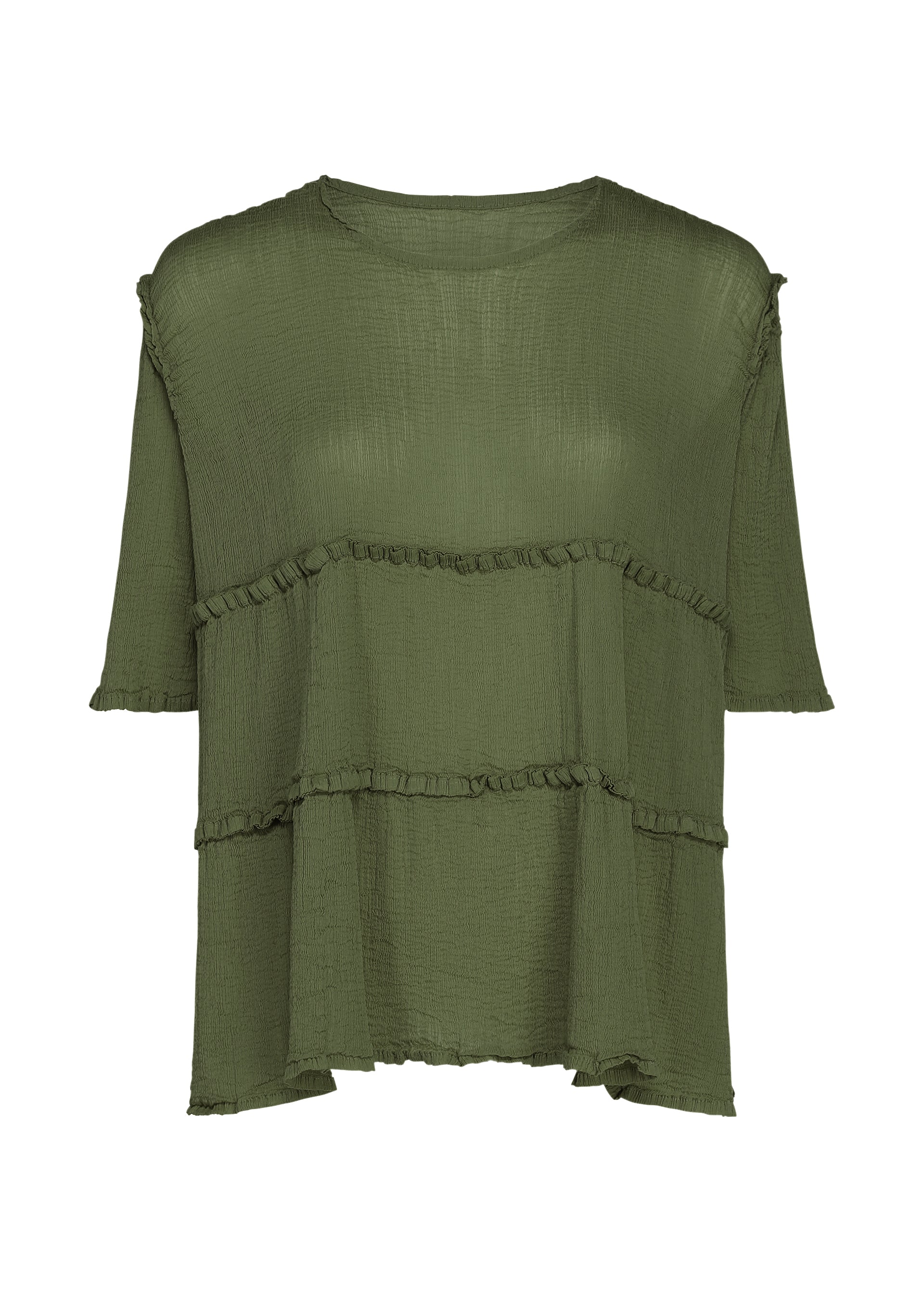 Issey Miyake Flare See-Through Crepe top charcoal krátký rukáv