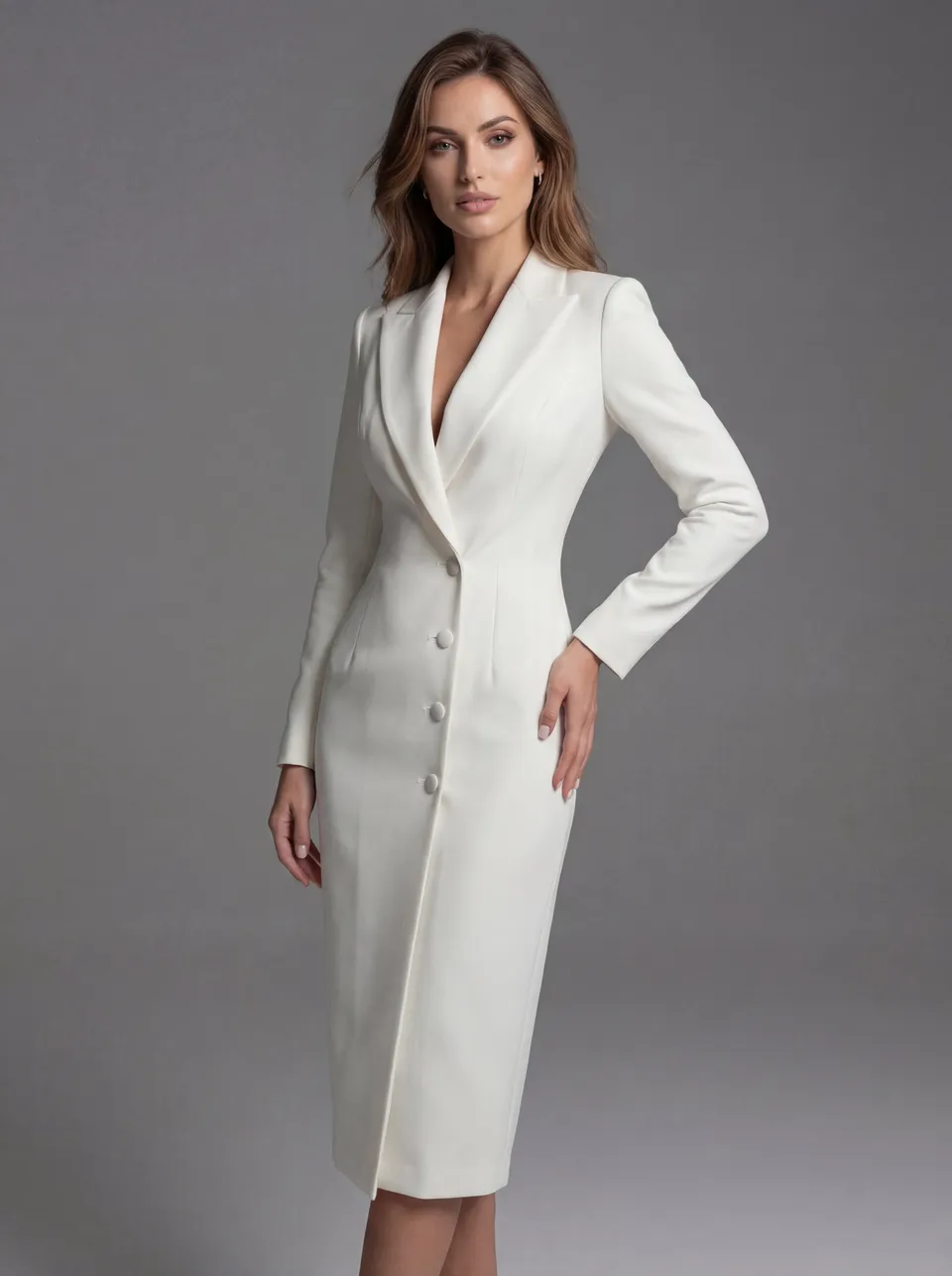 Norielle Blazer midi šaty bílá s kapsami