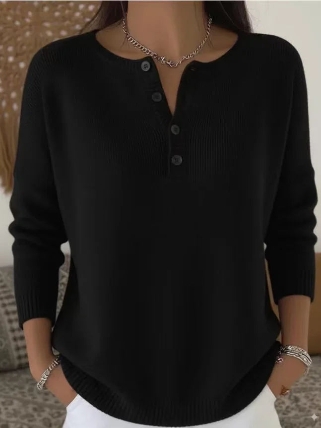 Norielle svetr Henley černý pletený s knoflíky