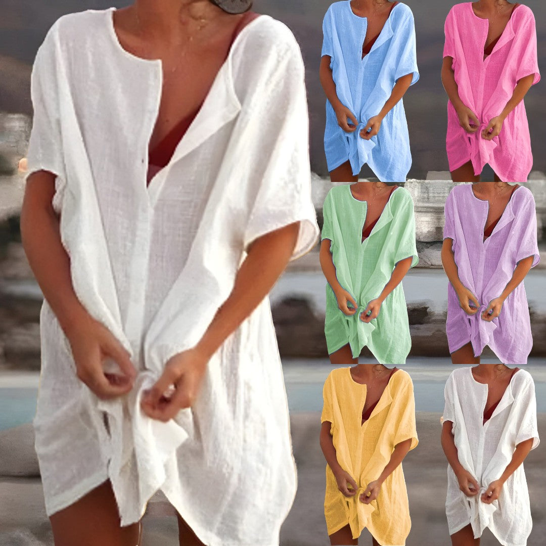 Norielle V-Neck dámské tunikové šaty zelené volné krátké