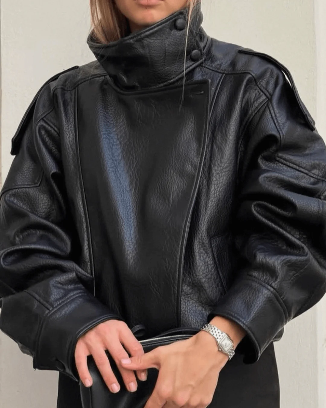 Norielle bomber bunda z ekokůže černá S se stojáčkem