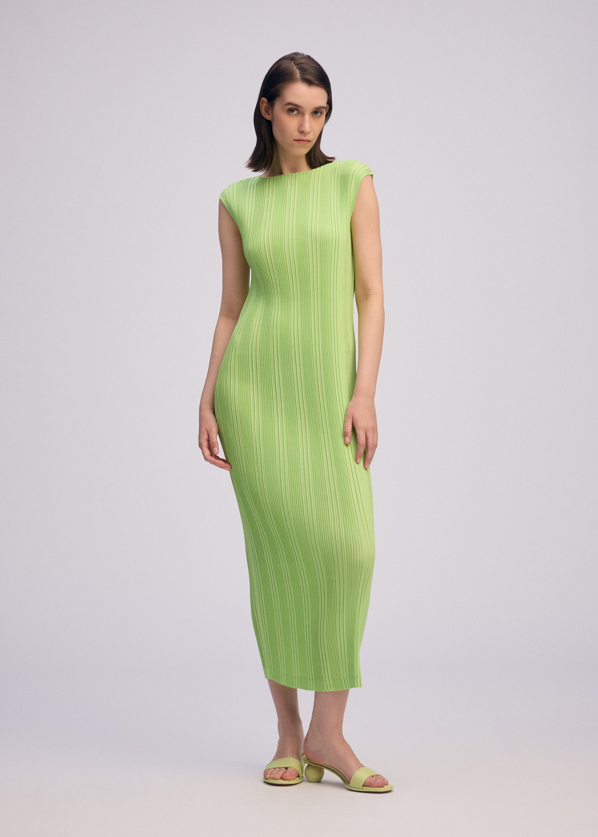 Issey Miyake Linen Like Rib Pleats šaty Ivory lňené