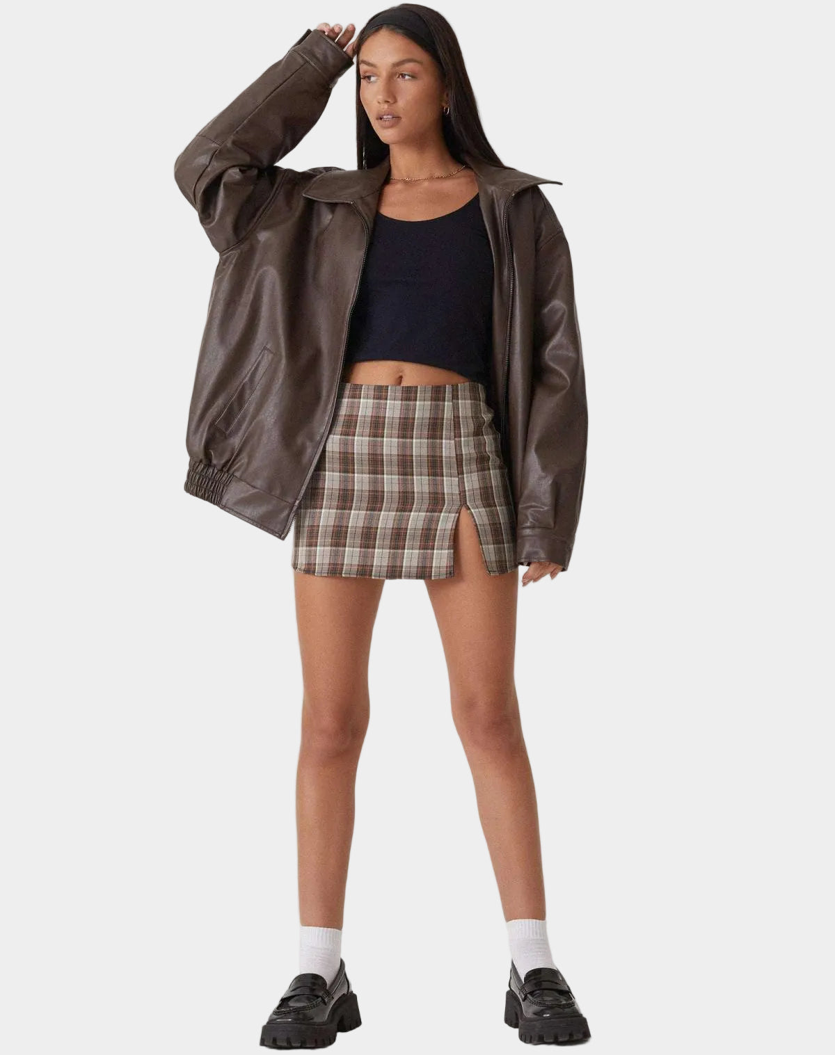 Norielle Oversize koženková bunda hnědá volná