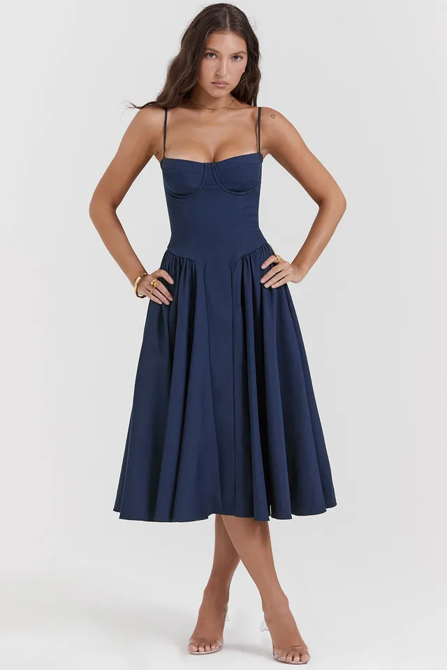 Norielle midi bustier šaty černé rozšířené