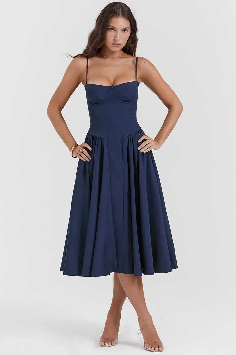 Norielle midi bustier šaty černé rozšířené