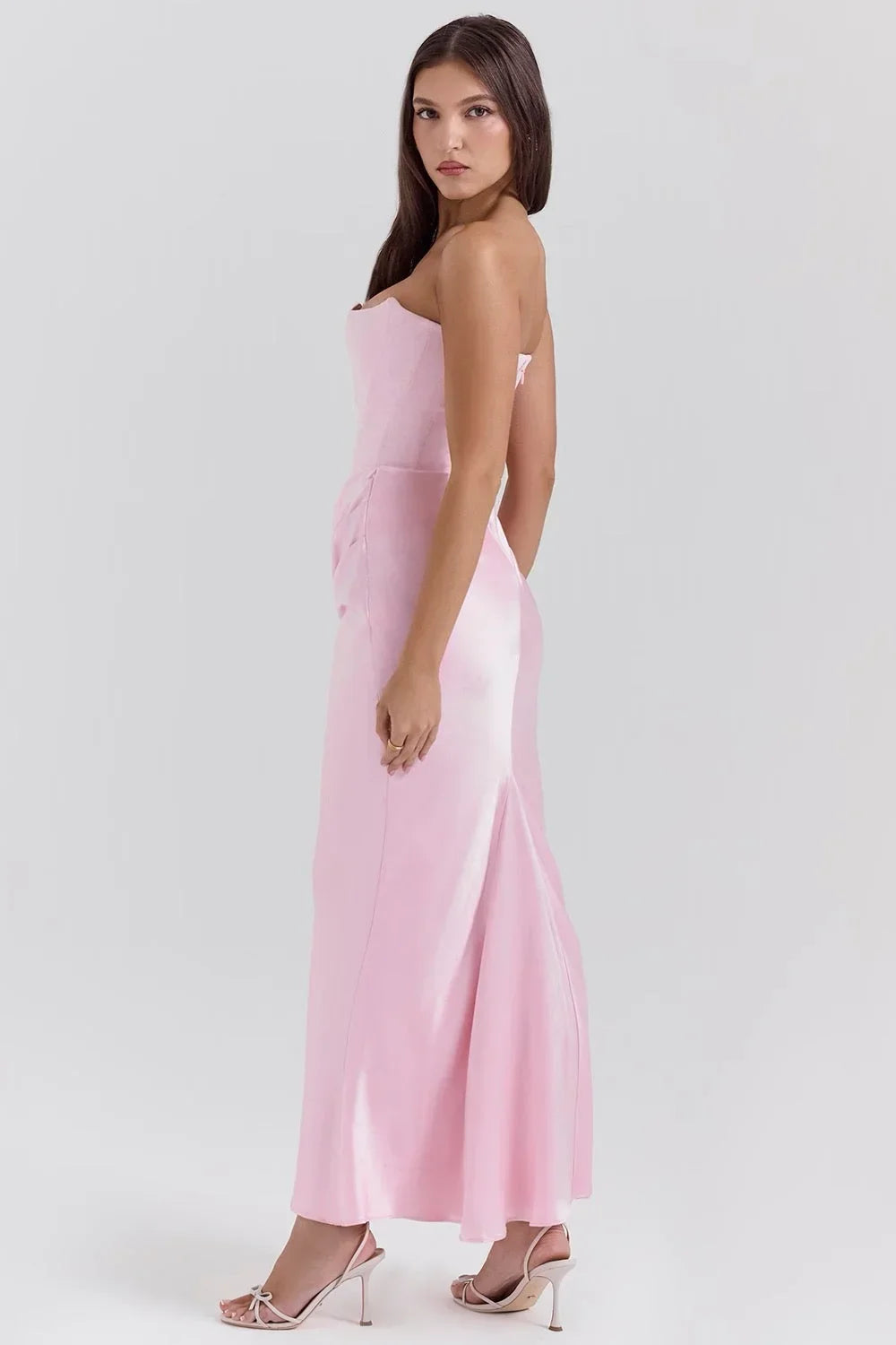 Norielle dlouhé bustier šaty růžové drapované