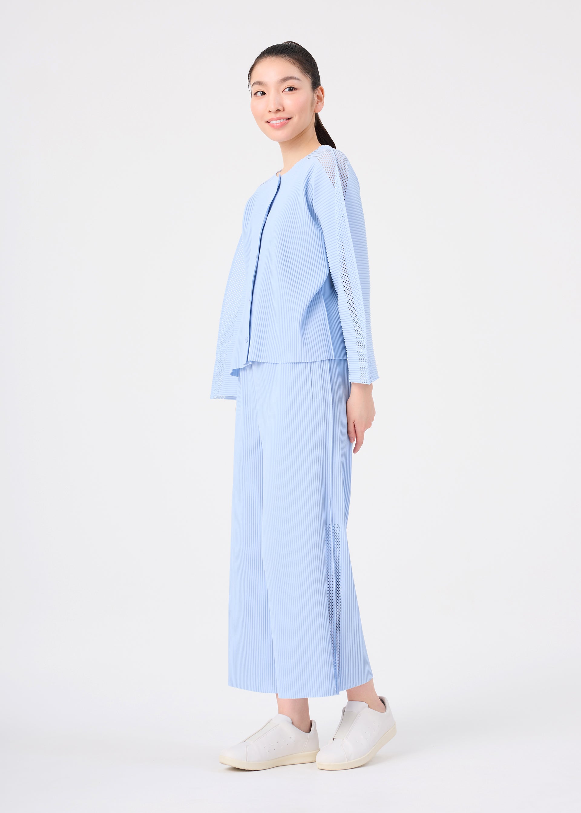 Issey Miyake Mesh Pleats široké kalhoty černé síťované