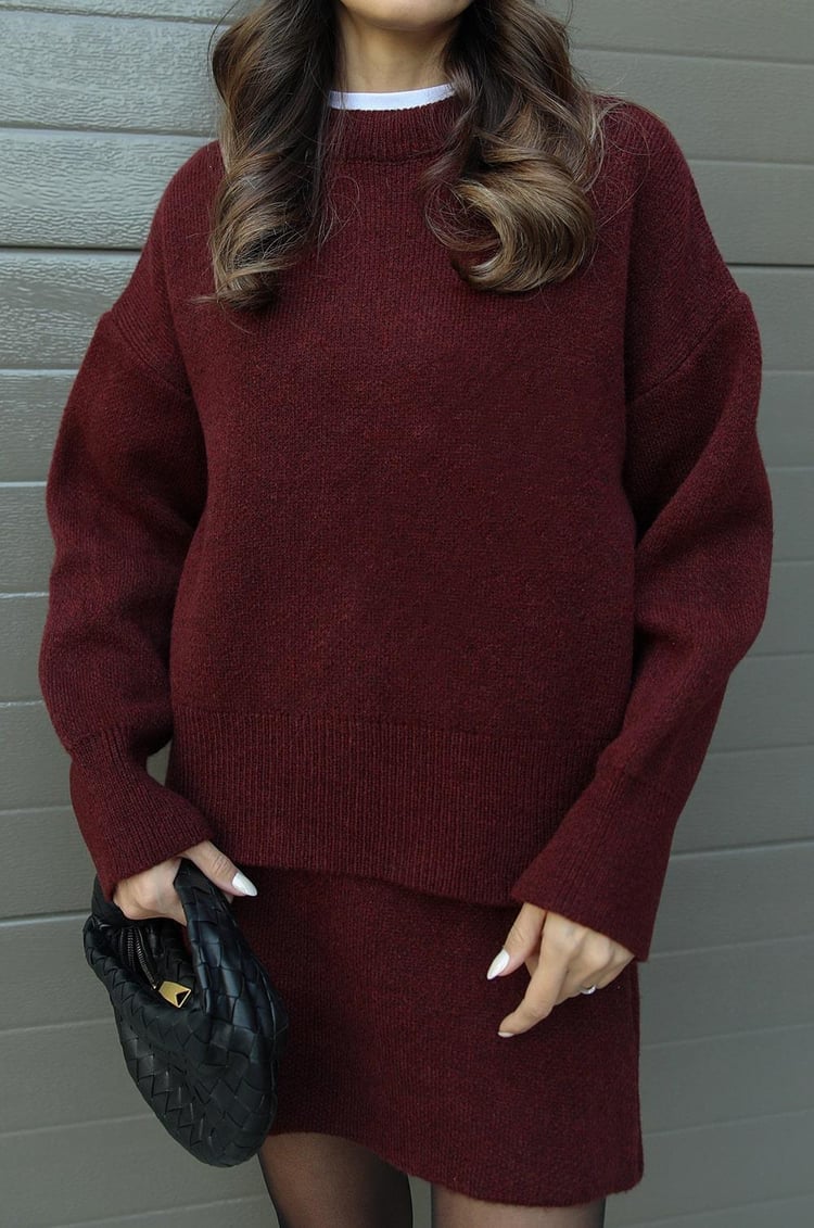 Norielle oversize pletená souprava šedá svetr sukně