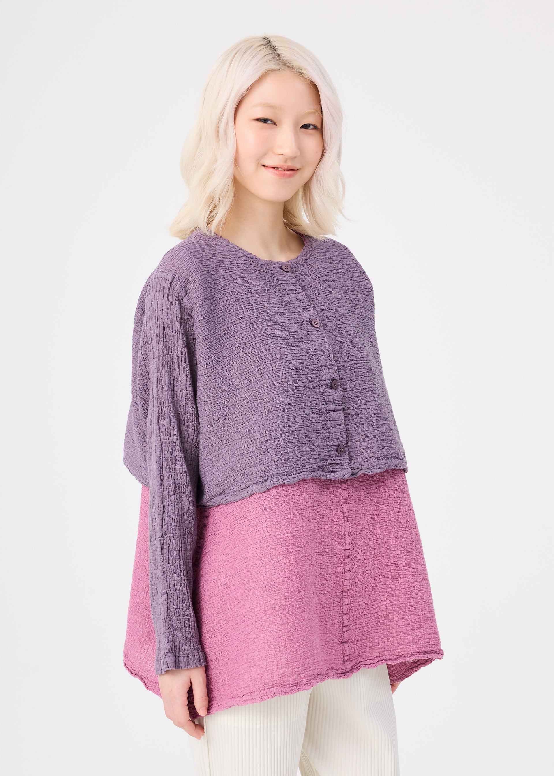 Issey Miyake Me Polycotton Crepe kardigan taupe bavlna