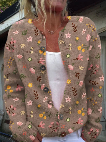 Norielle květovaný pletený cardigan zelený na knoflíky