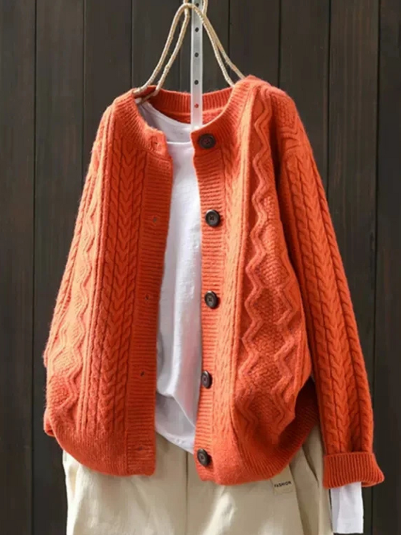 Norielle Camel pletený kardigan béžová copánkový vzor S–3XL