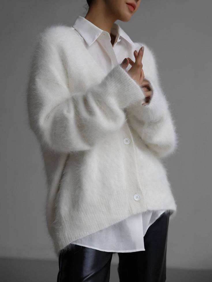 Norielle cardigan kaki oversize huňatý na knoflíky