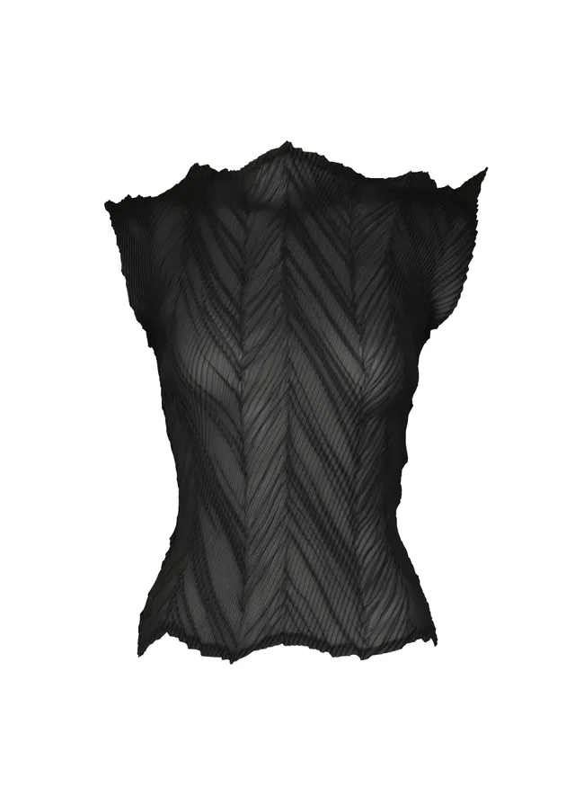 Issey Miyake Zigzag Pleats top světle modrá krátký rukáv