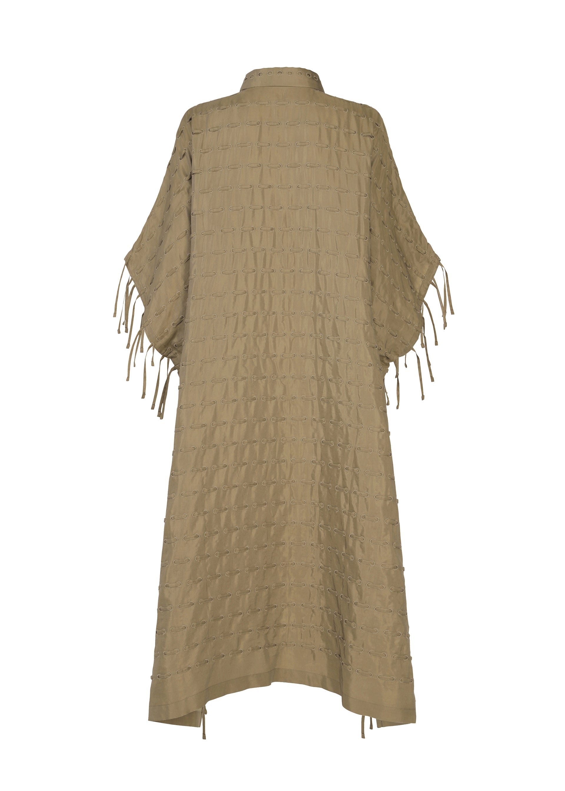 Issey Miyake Hole & Line šaty pončo khaki vel. 2 s výšivkou