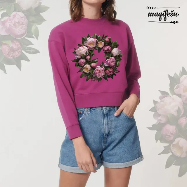 Magifešn Crops Pivoňky mikina Mignon Night biobavlna