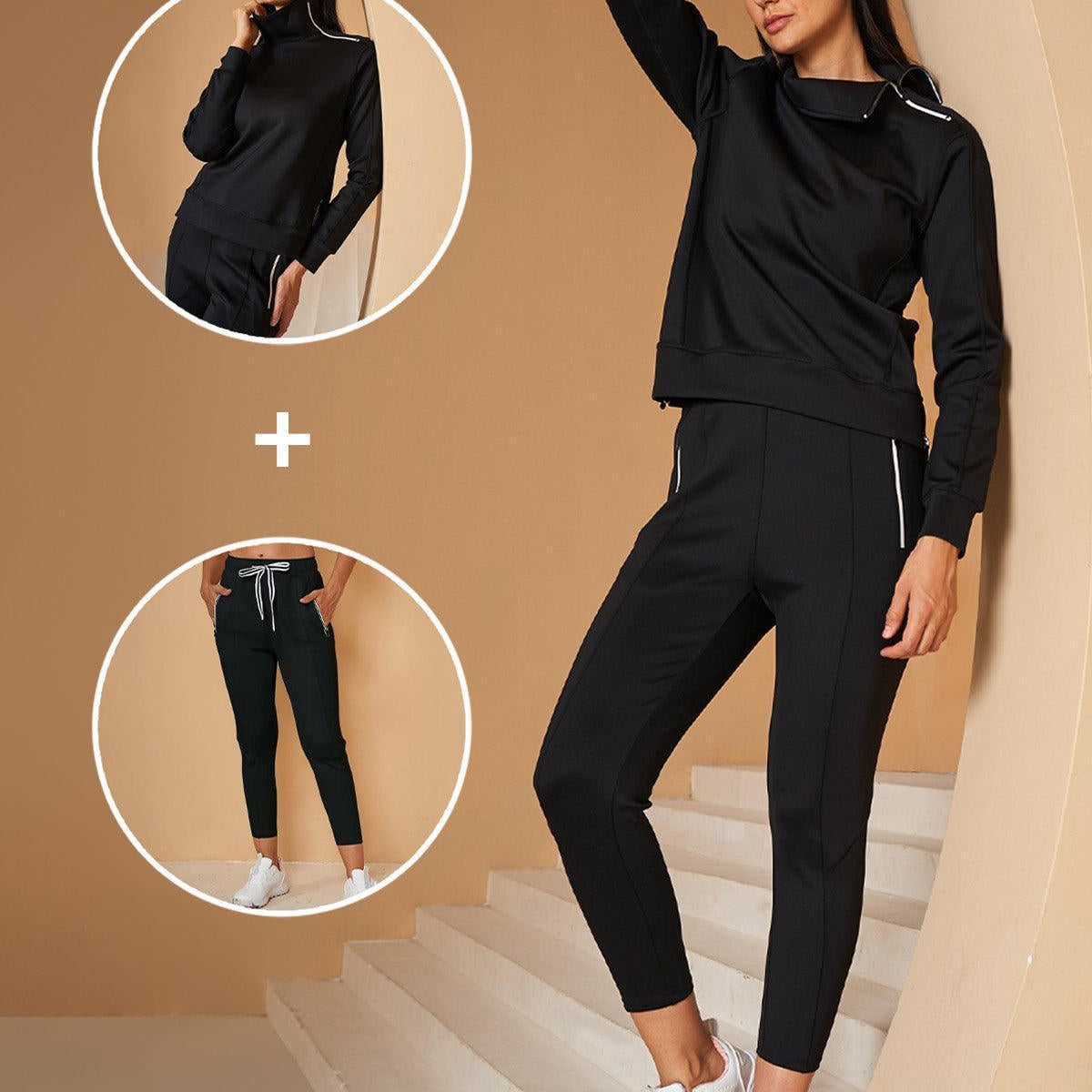Norielle jogger kalhoty černé se zip kapsami