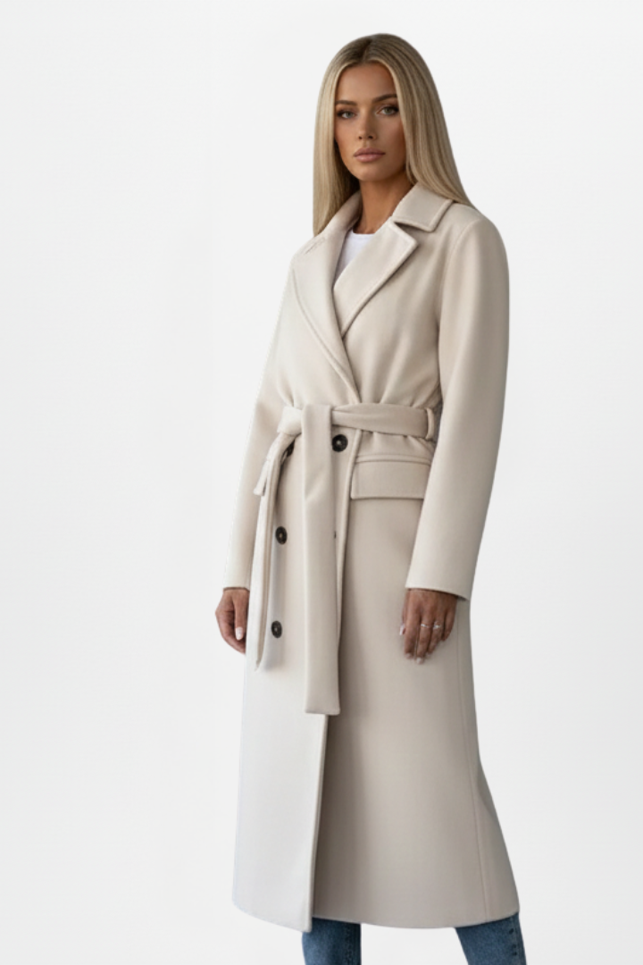 Norielle trenchcoat dlouhý dvouřadý pásek velbloudí