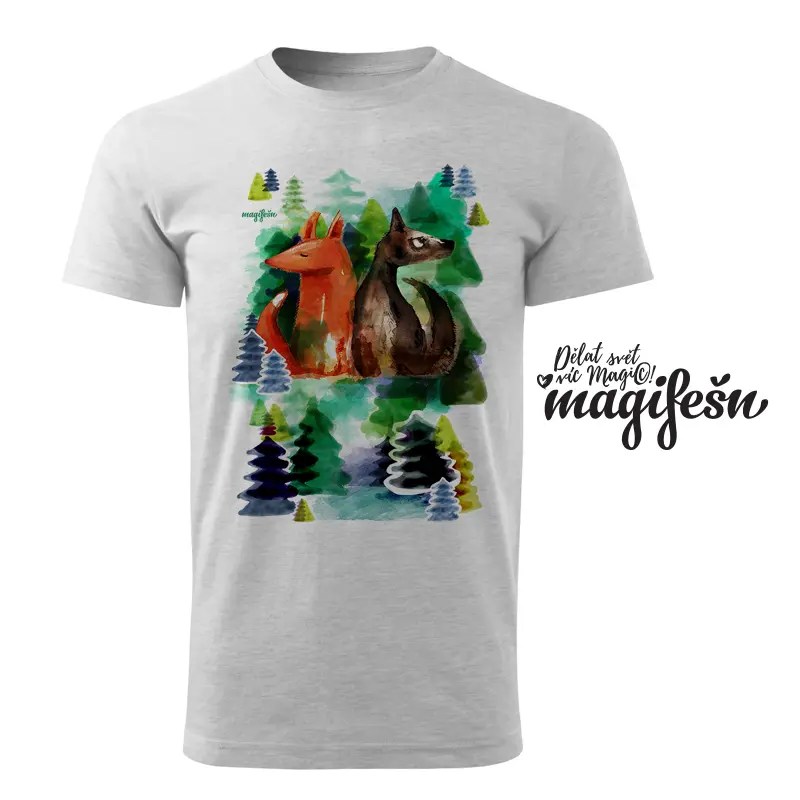 Magifešn XY tričko Liška a vlk v lese unisex