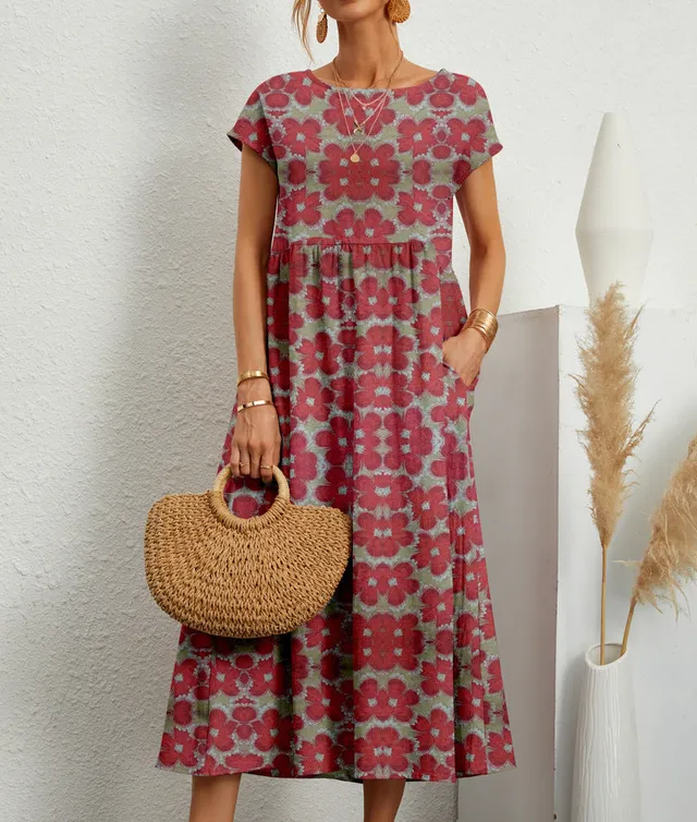 Norielle vintage midi šaty s potiskem červené