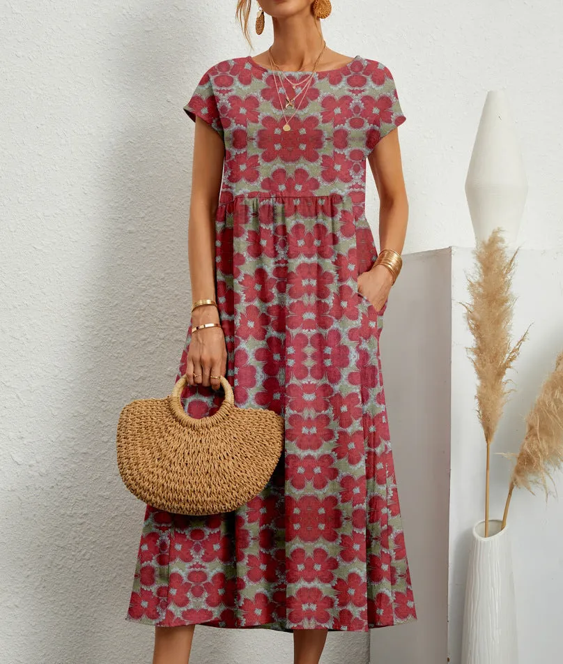 Norielle vintage midi šaty s potiskem červené