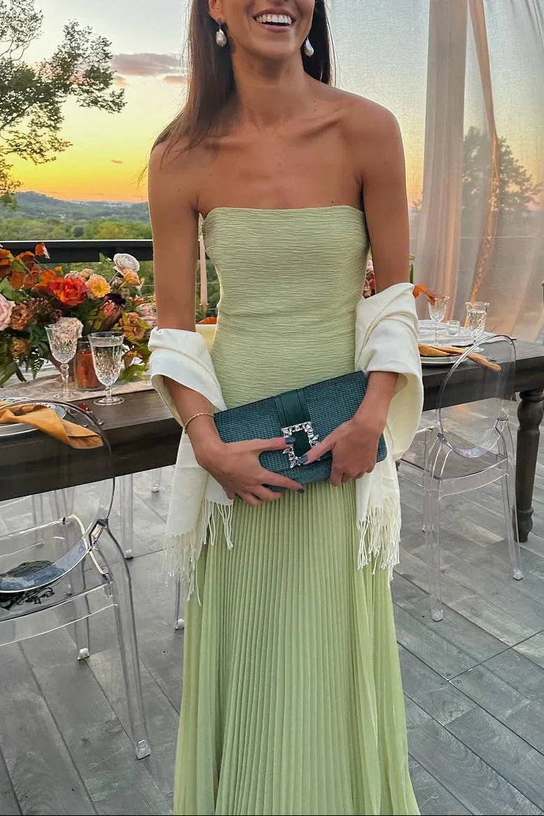 Norielle Plissée dlouhé bustier šaty zelené plisované