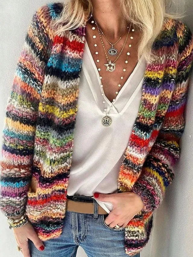 Norielle barevný pletený cardigan hnědý