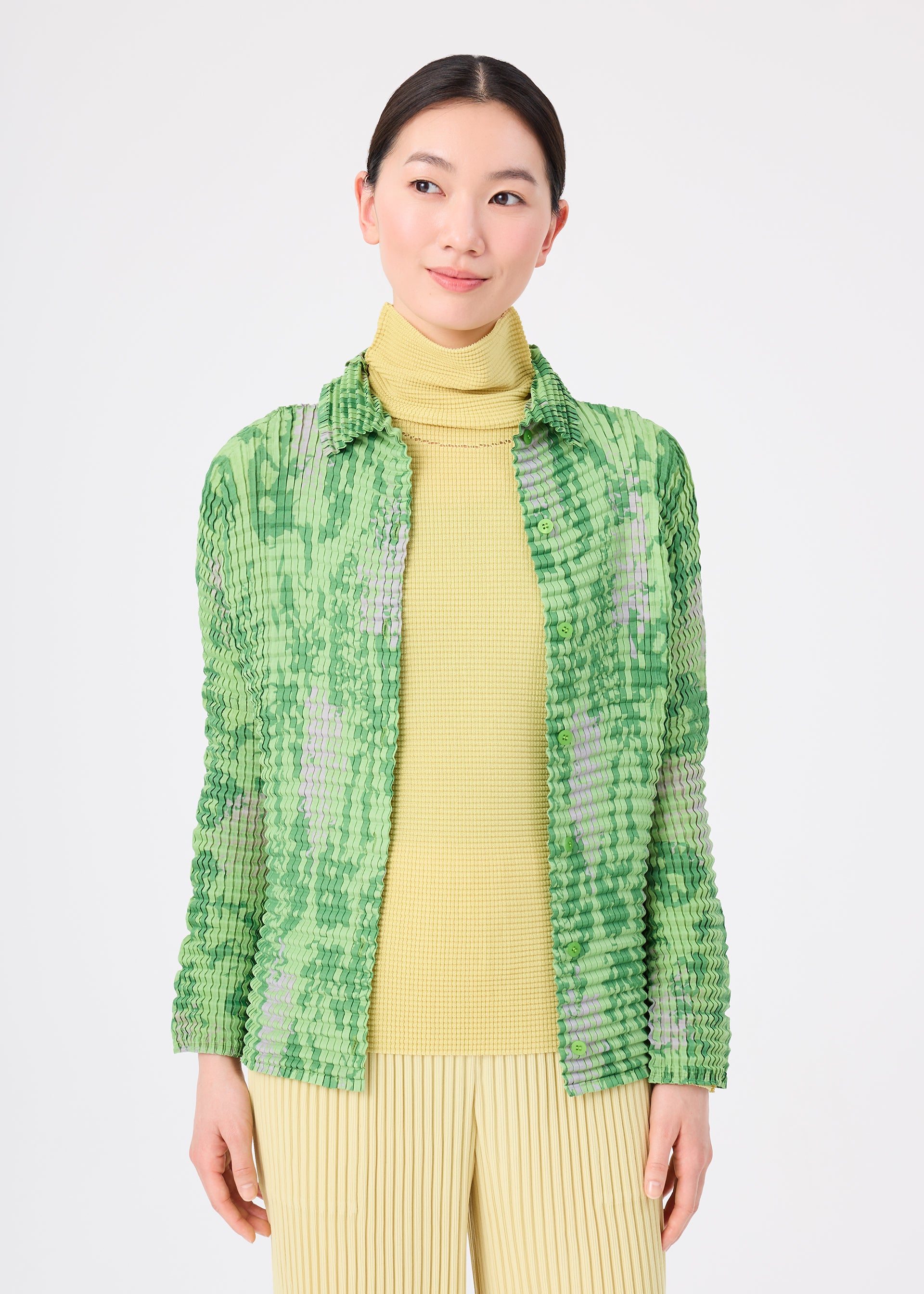 Issey Miyake Leaf Pleats Shirt kardigan hnědý