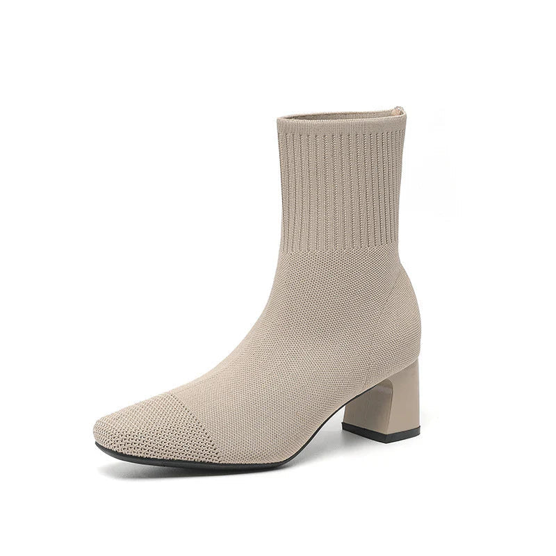 Norielle ponožkové kotníkové boty na podpatku béžové elegantní
