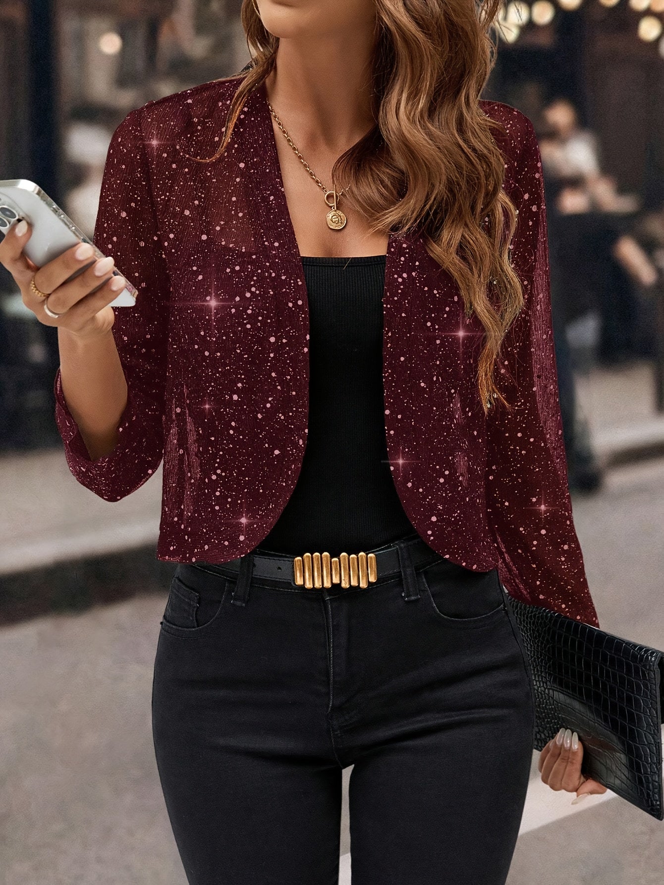 Norielle krátký cardigan s flitry růžový