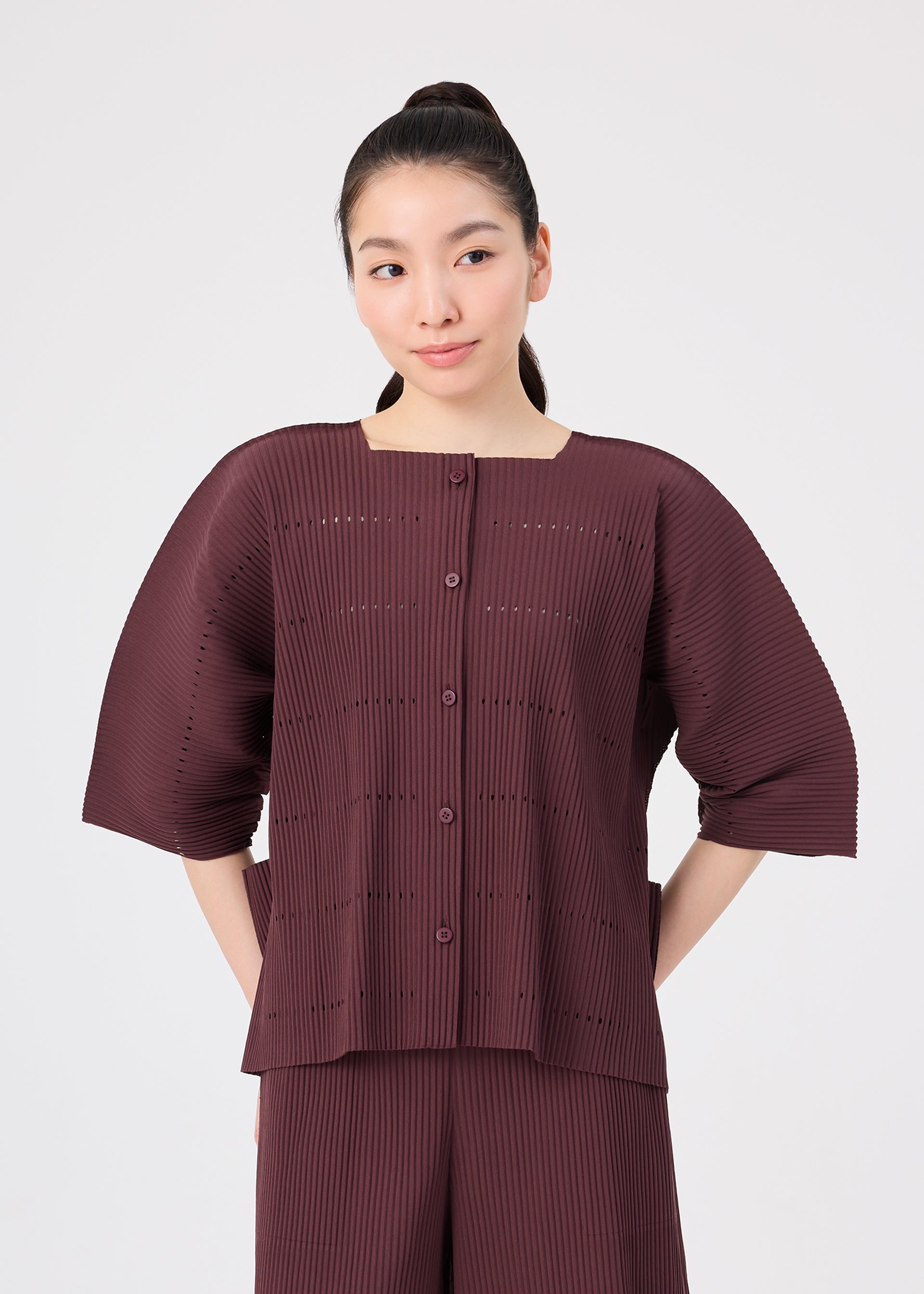 Issey Miyake Tower Pleats kardigan růžová