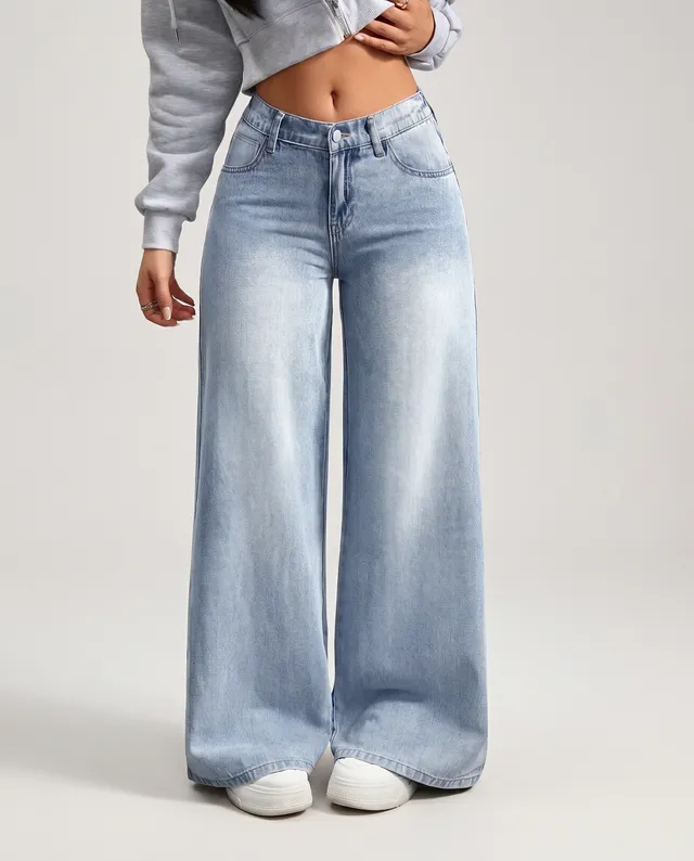 Norielle široké džíny palazzo světle modré denim